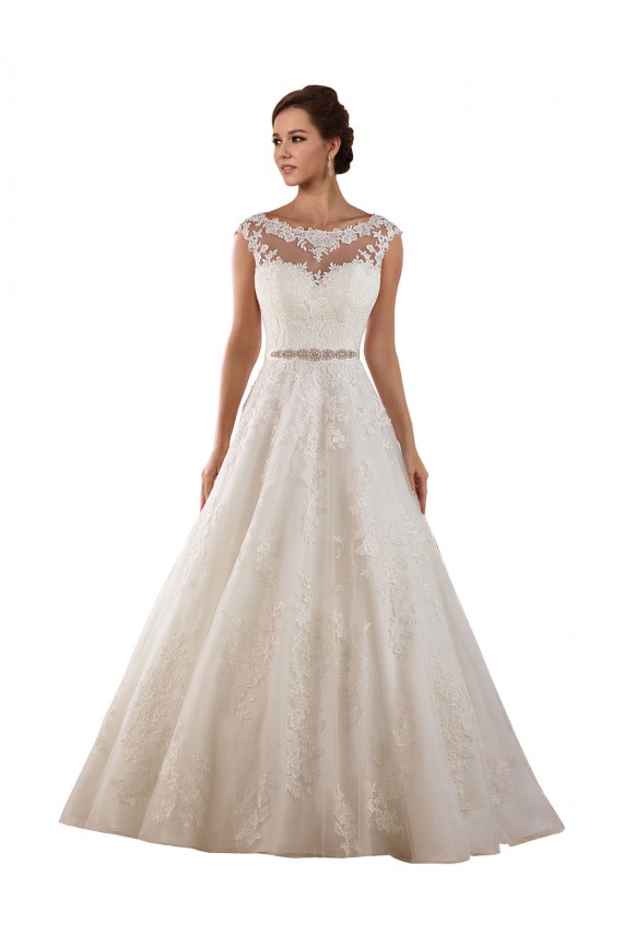 Avorio Linea A Illusione Tulle Pizzo Classico Abiti da sposa Basso Prezzo