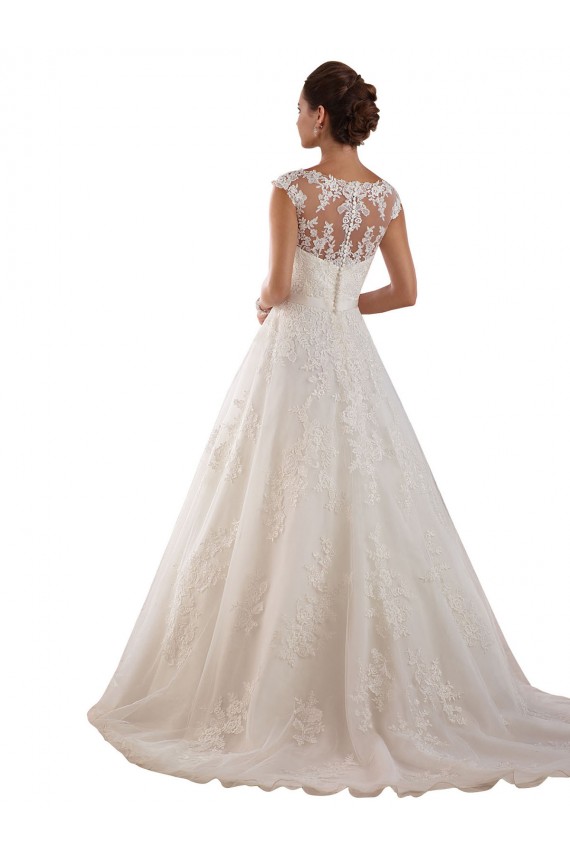 Avorio Linea A Illusione Tulle Pizzo Classico Abiti da sposa Basso Prezzo