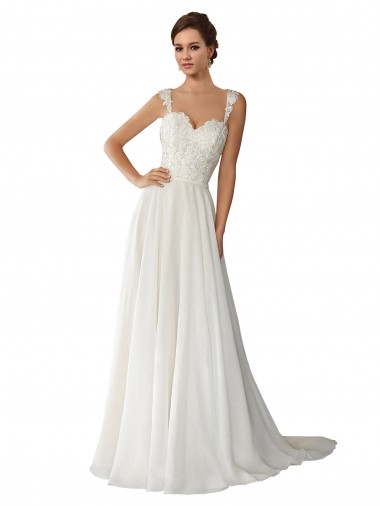 Avorio Linea A Innamorato Chiffona Pizzo Abiti da sposa Basso Prezzo