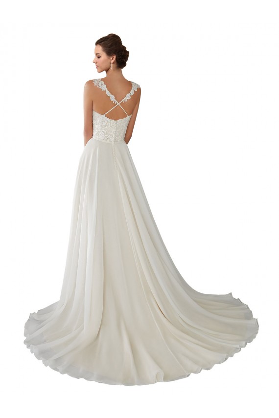 Avorio Linea A Innamorato Chiffona Pizzo Abiti da sposa Basso Prezzo