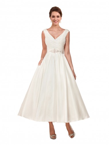Avorio Linea A Scollatura a V Raso Abiti da sposa Basso Prezzo