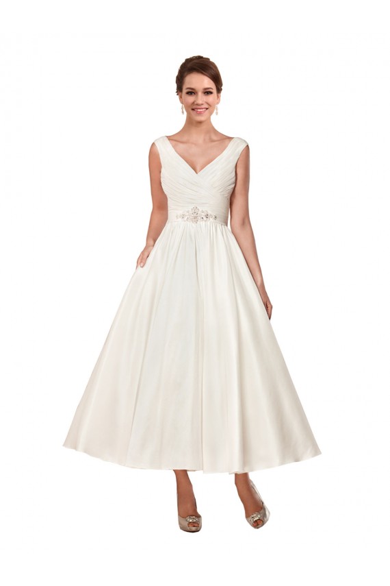Avorio Linea A Scollatura a V Raso Abiti da sposa Basso Prezzo