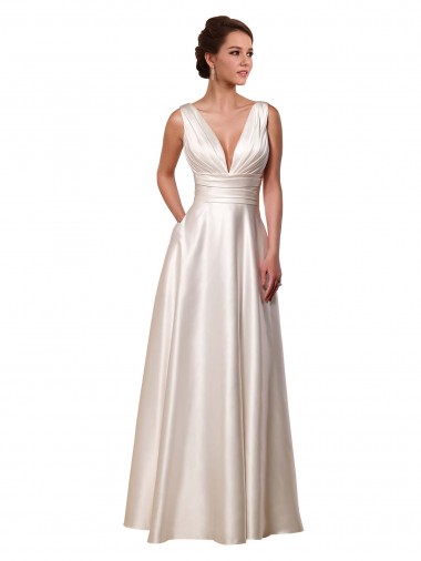 Avorio Linea A Scollatura a V Raso Abiti da sposa Basso Prezzo