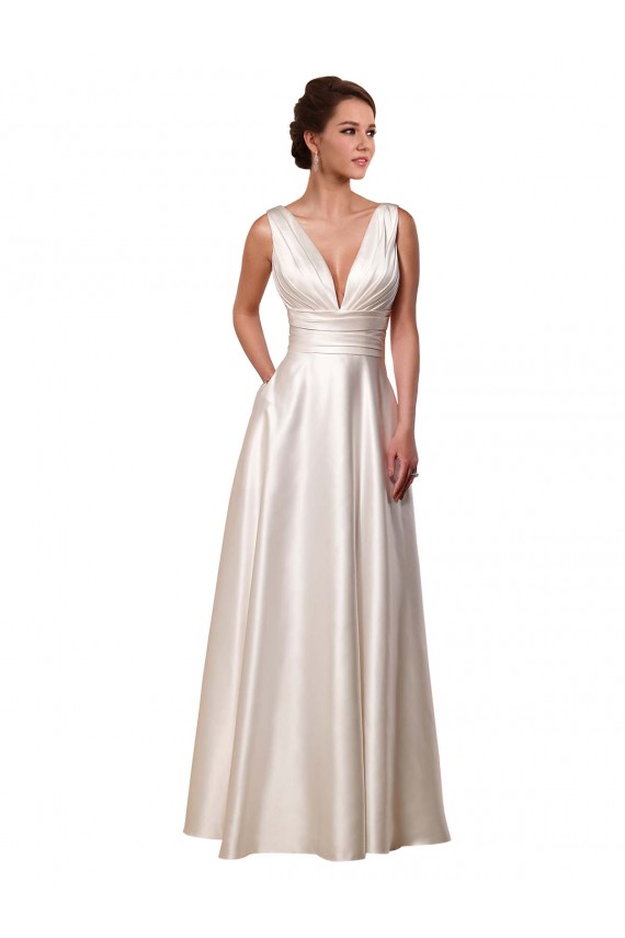 Avorio Linea A Scollatura a V Raso Abiti da sposa Basso Prezzo