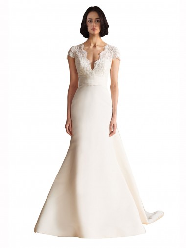 Avorio Linea A Scollatura a V Raso Abiti da sposa Basso Prezzo