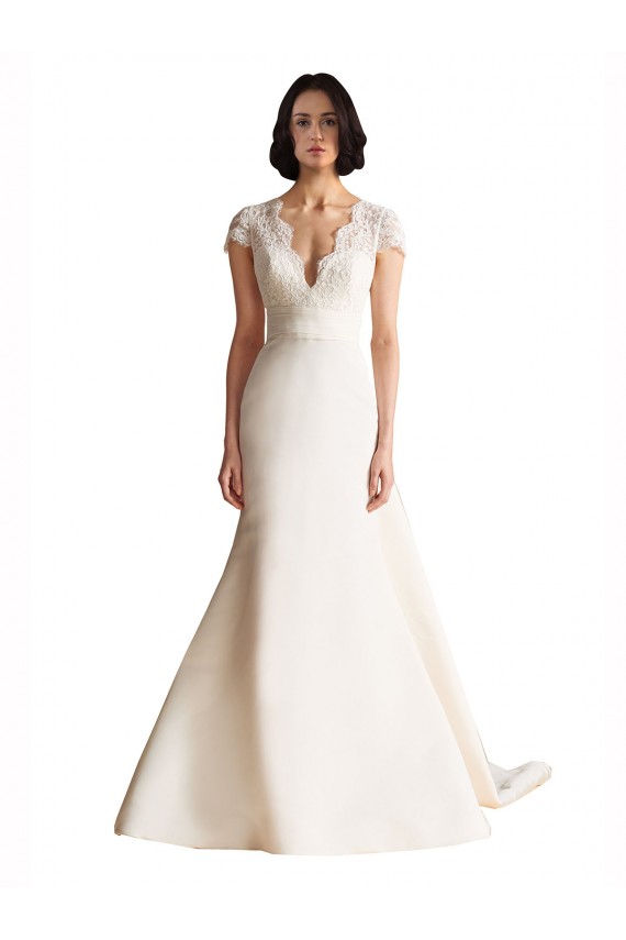 Avorio Linea A Scollatura a V Raso Abiti da sposa Basso Prezzo