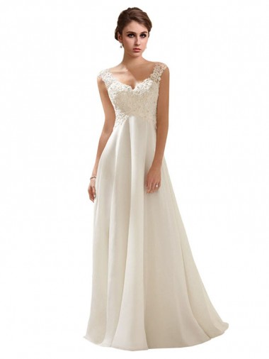 Avorio Linea A Scollatura a V Sweep treno Chiffona Pizzo Abiti da sposa Basso Prezzo