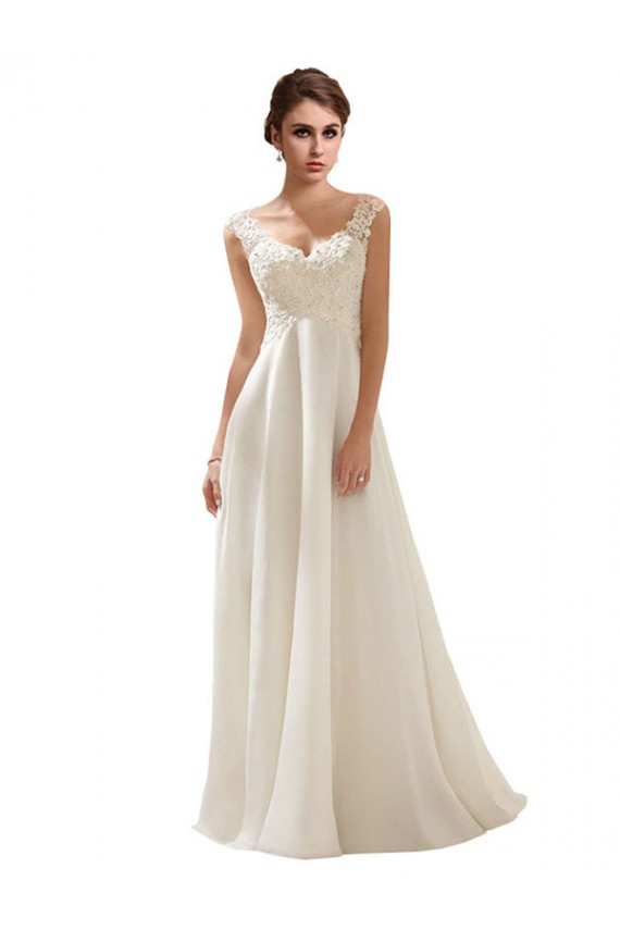 Avorio Linea A Scollatura a V Sweep treno Chiffona Pizzo Abiti da sposa Basso Prezzo