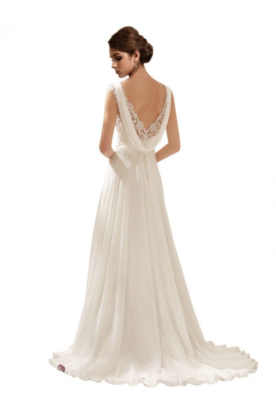 Avorio Linea A Scollatura a V Sweep treno Chiffona Pizzo Abiti da sposa Basso Prezzo