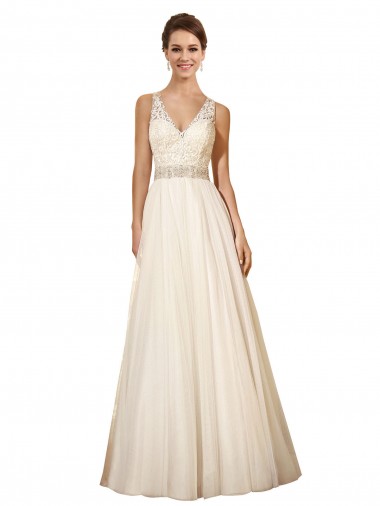 Avorio Linea A Scollatura a V Tulle Abiti da sposa Basso Prezzo