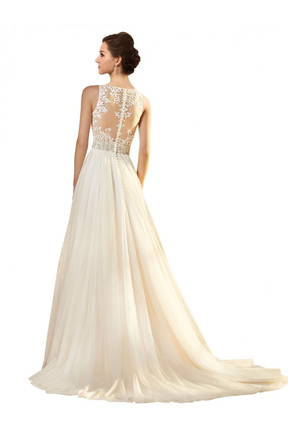 Avorio Linea A Scollatura a V Tulle Abiti da sposa Basso Prezzo