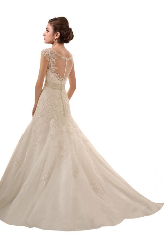 Avorio Linea A Scollatura a V Tulle Pizzo Abiti da sposa Basso Prezzo