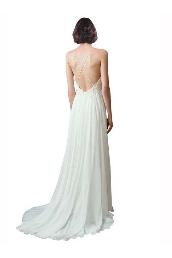 Avorio Linea A Sottili Scollatura a V Chiffona Pizzo Spiaggia Abiti da sposa Basso Prezzo
