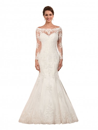 Avorio Stile sirena Barca Pizzo Abiti da sposa Basso Prezzo