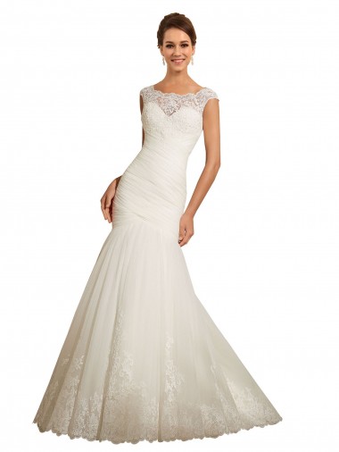 Avorio Stile sirena Barca Tulle Pizzo Abiti da sposa Basso Prezzo