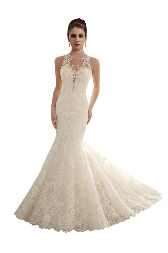 Avorio Stile sirena Illusione Pizzo Abiti da sposa Basso Prezzo