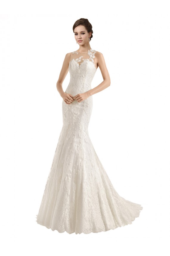 Avorio Stile sirena Illusione Pizzo Abiti da sposa Basso Prezzo