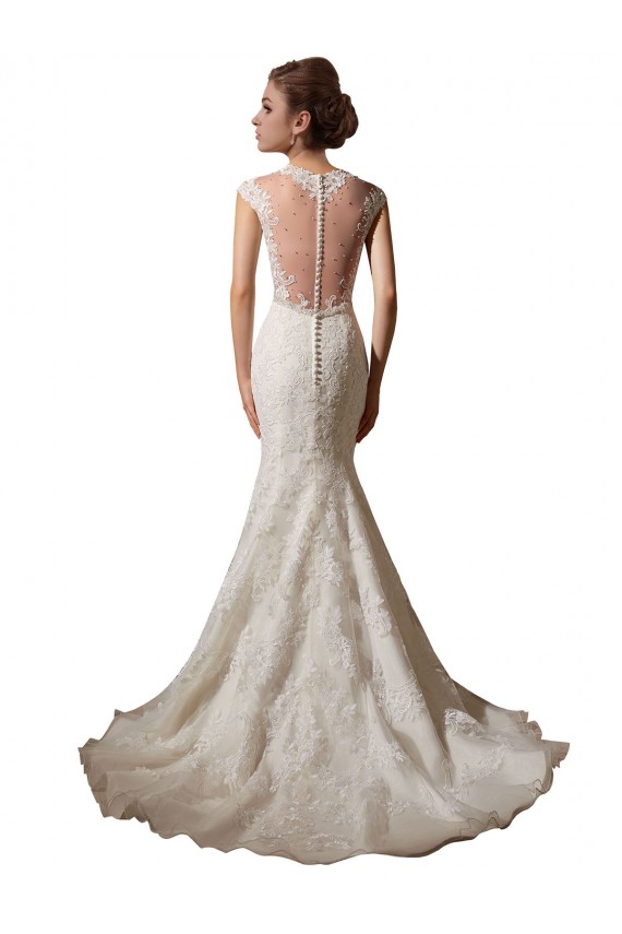 Avorio Stile sirena Illusione Scollatura a V Tulle Pizzo Abiti da sposa Basso Prezzo