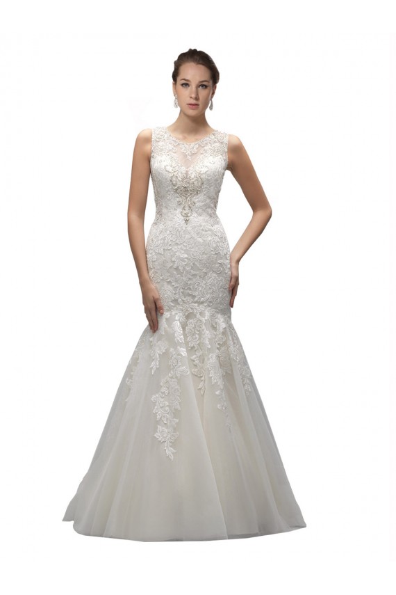Avorio Stile sirena Illusione Sweep treno Tulle Pizzo Abiti da sposa Basso Prezzo
