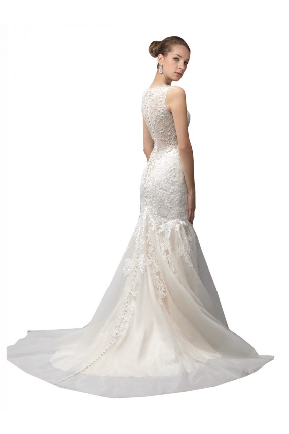 Avorio Stile sirena Illusione Sweep treno Tulle Pizzo Abiti da sposa Basso Prezzo