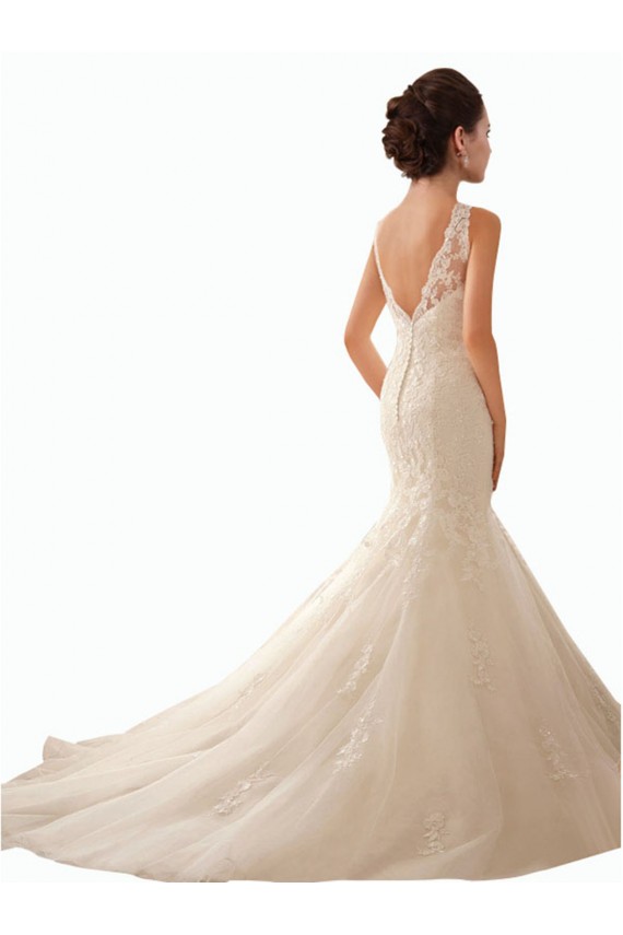 Avorio Stile sirena Illusione Tulle Pizzo Abiti da sposa Basso Prezzo