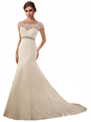 Avorio Stile sirena Illusione Tulle Pizzo Abiti da sposa Basso Prezzo