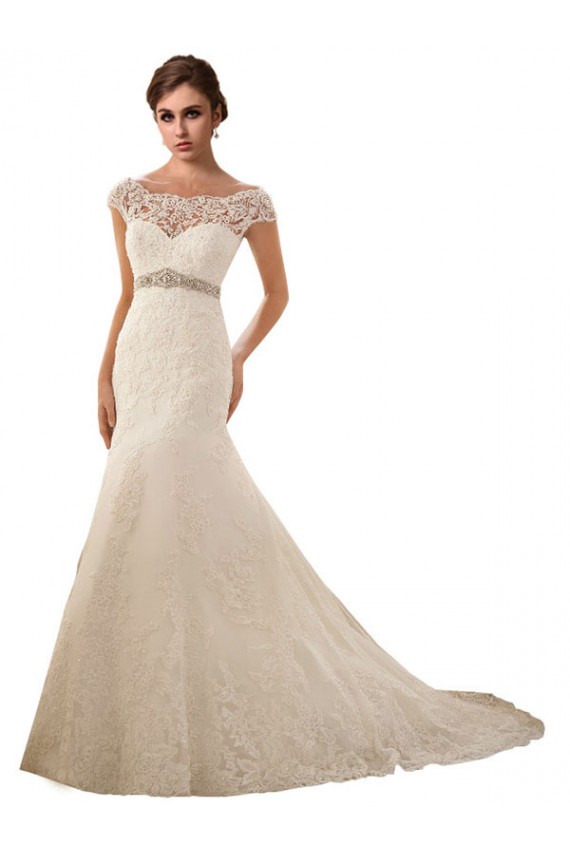 Avorio Stile sirena Illusione Tulle Pizzo Abiti da sposa Basso Prezzo