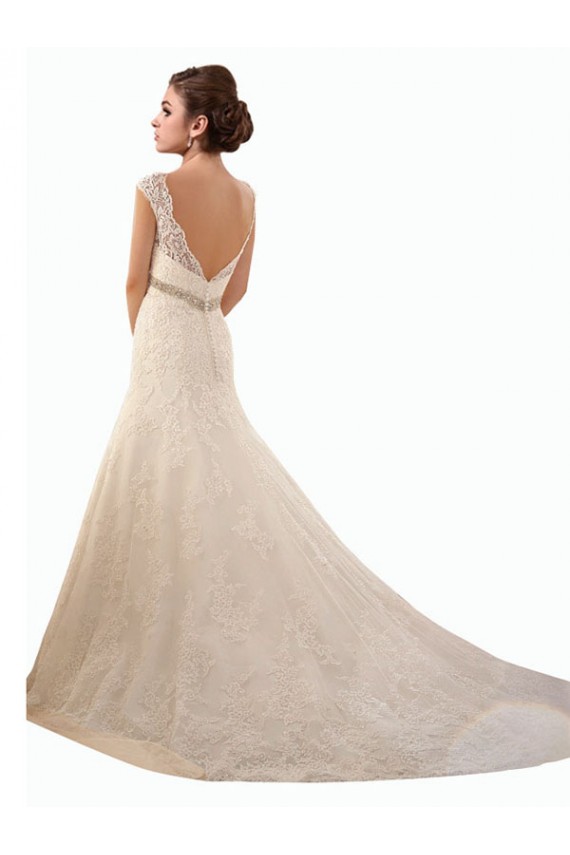 Avorio Stile sirena Illusione Tulle Pizzo Abiti da sposa Basso Prezzo