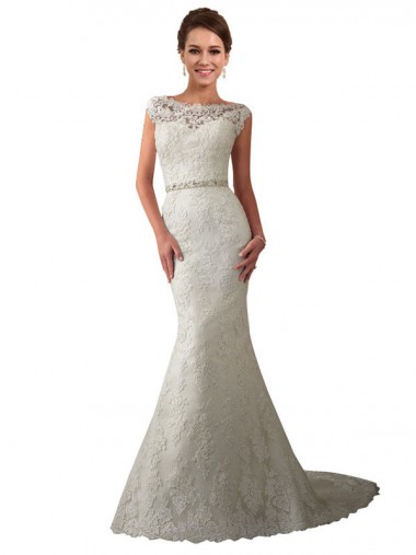 Avorio Stile sirena Illusione Tulle Pizzo Abiti da sposa Basso Prezzo
