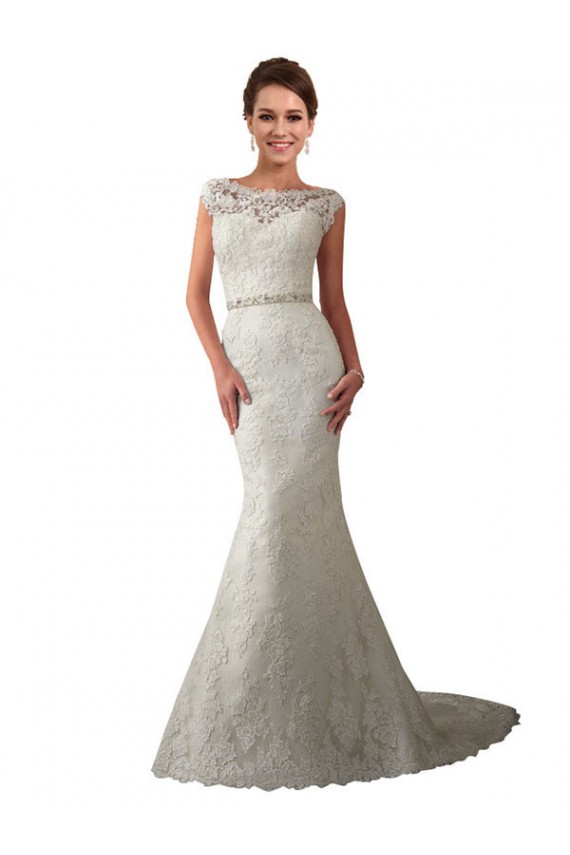 Avorio Stile sirena Illusione Tulle Pizzo Abiti da sposa Basso Prezzo