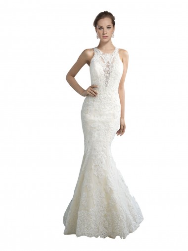 Avorio Stile sirena Illusione Tulle Spiaggia Abiti da sposa Basso Prezzo