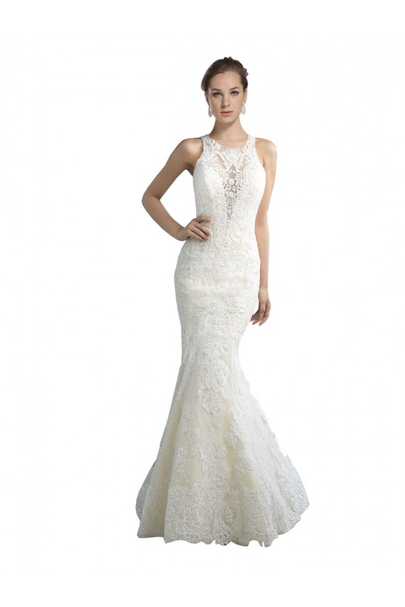 Avorio Stile sirena Illusione Tulle Spiaggia Abiti da sposa Basso Prezzo