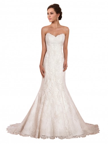 Avorio Stile sirena Innamorato Pizzo Abiti da sposa Basso Prezzo