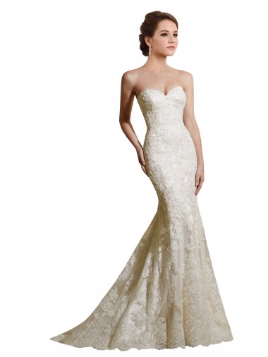 Avorio Stile sirena Innamorato Raso Pizzo Abiti da sposa Basso Prezzo
