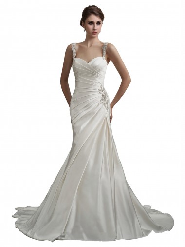 Avorio Stile sirena Innamorato Raso Spiaggia Abiti da sposa Basso Prezzo