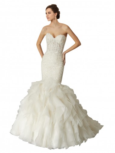 Avorio Stile sirena Innamorato Tulle Abiti da sposa Basso Prezzo