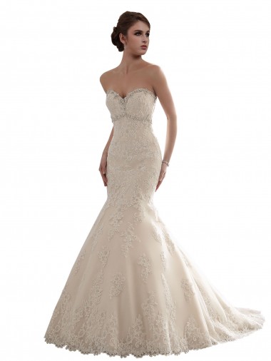 Avorio Stile sirena Innamorato Tulle Pizzo Classico Abiti da sposa Basso Prezzo