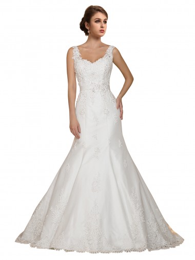 Avorio Stile sirena Scollatura a V Pizzo Abiti da sposa Basso Prezzo