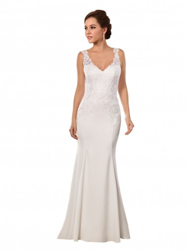 Avorio Stile sirena Scollatura a V Pizzo Crespo Elastico Abiti da sposa Basso Prezzo