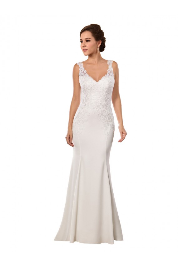 Avorio Stile sirena Scollatura a V Pizzo Crespo Elastico Abiti da sposa Basso Prezzo