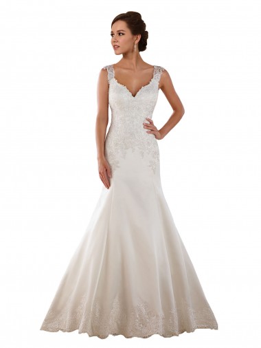 Avorio Stile sirena Scollatura a V Raso Classico Abiti da sposa Basso Prezzo