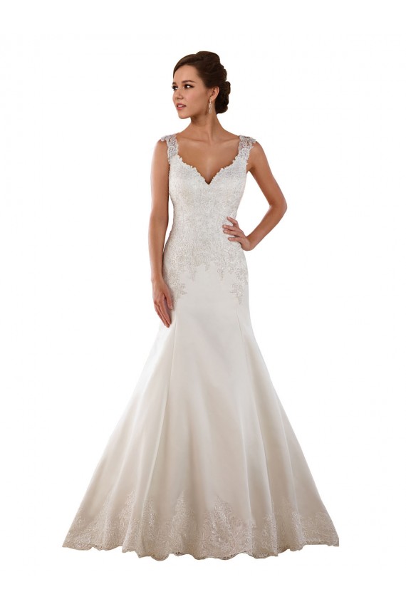 Avorio Stile sirena Scollatura a V Raso Classico Abiti da sposa Basso Prezzo