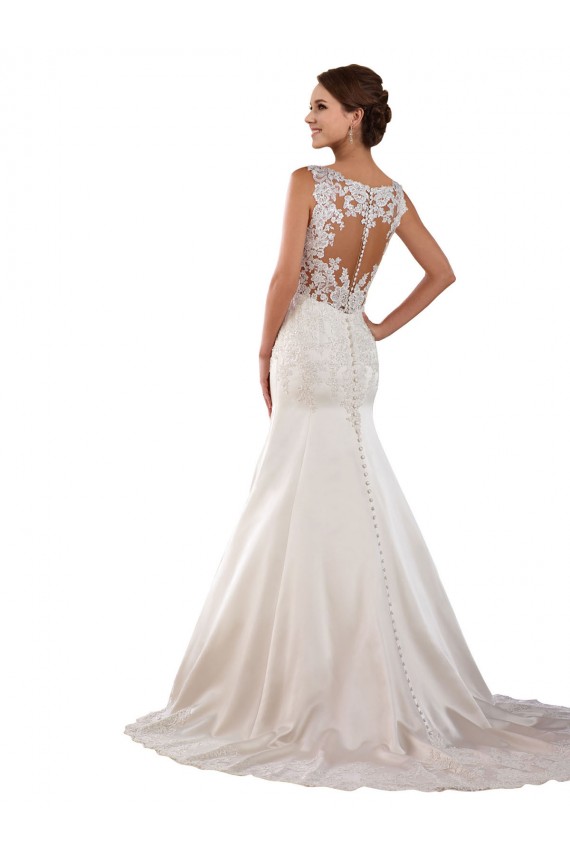 Avorio Stile sirena Scollatura a V Raso Classico Abiti da sposa Basso Prezzo