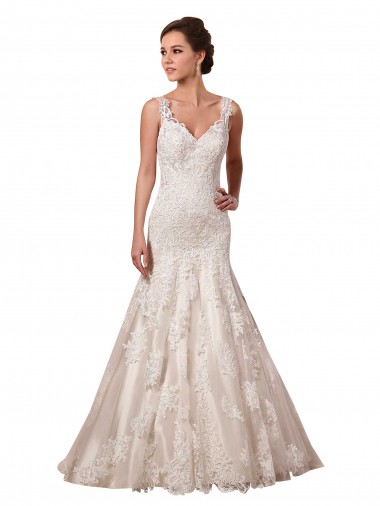 Avorio Stile sirena Scollatura a V Tulle Pizzo Abiti da sposa Basso Prezzo