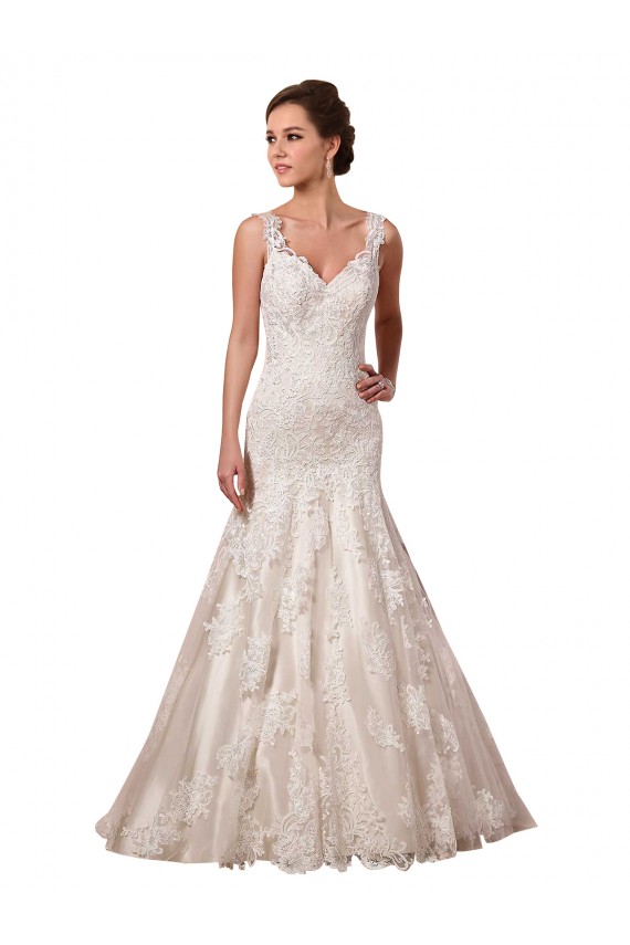 Avorio Stile sirena Scollatura a V Tulle Pizzo Abiti da sposa Basso Prezzo