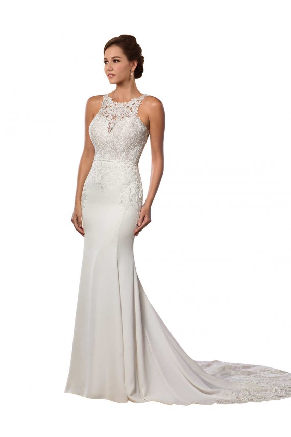 Avorio Tubino Alto Collo Pizzo Abiti da sposa Basso Prezzo
