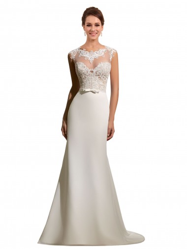 Avorio Tubino Illusione Chiffona Pizzo Abiti da sposa Basso Prezzo