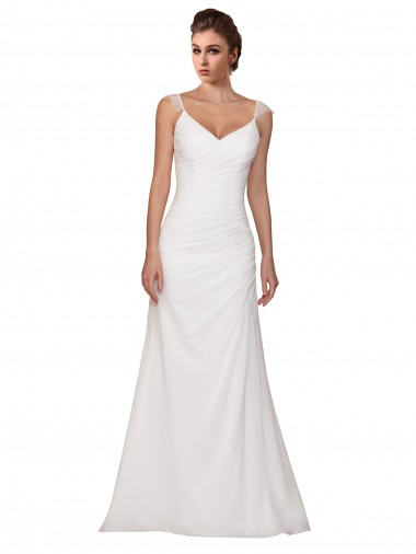Avorio Tubino Scollatura a V Chiffona Abiti da sposa Basso Prezzo