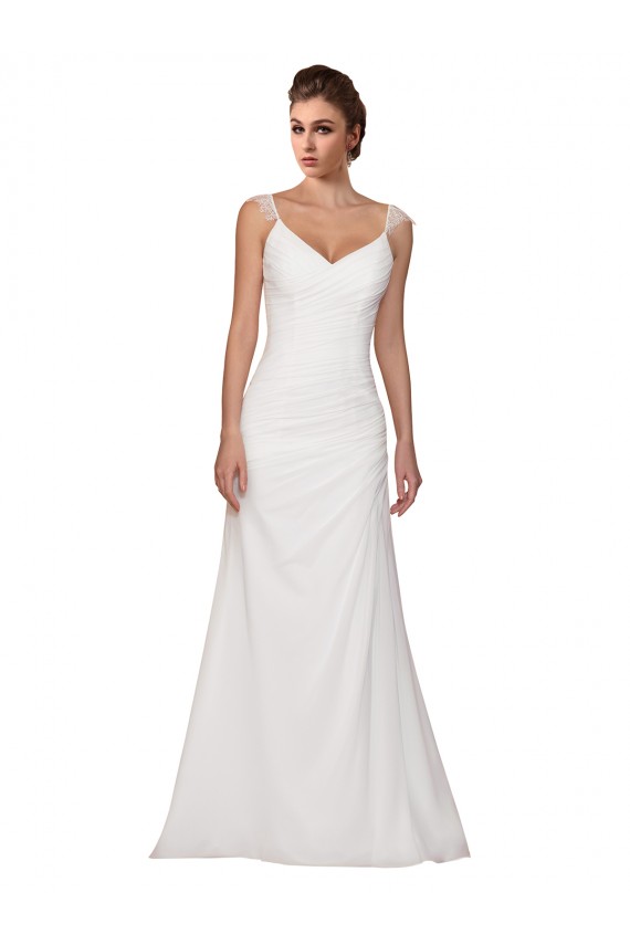 Avorio Tubino Scollatura a V Chiffona Abiti da sposa Basso Prezzo