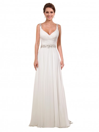 Avorio Tubino Scollatura a V Chiffona Classico Abiti da sposa Basso Prezzo